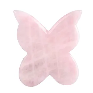 Jade Gausha Outil Raclage Appareil de Massage du Visage Papillon Gua Sha Quartz Rose Guasha