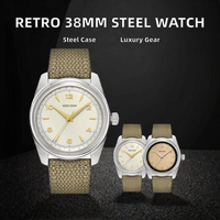 Montre pour homme personnalisée de luxe, mécanique Miyota, acier inoxydable argenté, cadran rond de 38 mm, cristal saphir, bracelet en nylon