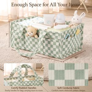 Organisateur de couches pour bébé en velours côtelé avec poignées, panier de rangement pour chambre d'enfant, sac à couches portable, organisateur de voiture pour lingettes - Product Image 2