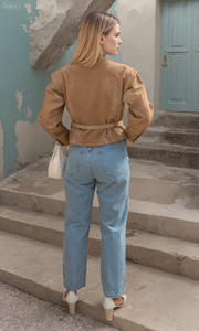 2025 automne nouveauté vêtements pour femmes Style européen à la mode minimaliste taille-serrage cravate devant daim veste <span class=keywords><strong>Camel</strong></span> manteau - Product Image 3