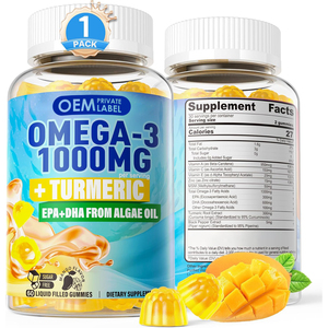 Gomitas Veganas de Omega-3 OEM <span class=keywords><strong>1000mg</strong></span> con Cúrcuma, Aceite de Pescado, Algas, DHA, EPA, Vitaminas A, C, E, Zinc y MSM - Product Image 1