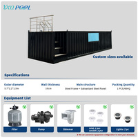 Piscine modulaire hors sol de 20 pieds en conteneur préfabriqué avec structure en acier, fenêtre en acrylique, filtration et circulation