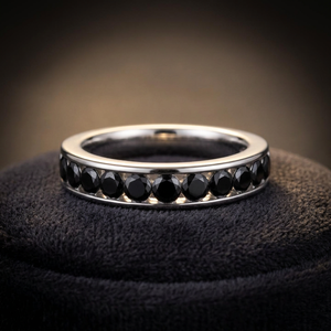 Bague d'éternité classique unisexe en diamant noir naturel plaqué rhodium, taille brillant, en or 10K 14K 18K ou en argent 925 935 - Product Image 1