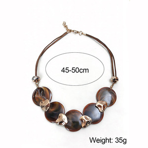 Bohemian Vintage Geometric Alloy Women Necklace With Acrylic Round Pendant Trendy European American Daily Vacation Neck Jewelry - Product Image 2