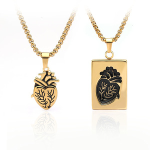 2pcs Set 18K PVD Gold Plated Couple <b>Necklace</b> | Lover Pendant <b>Necklace</b> with <b>Anatomical</b> <b>Heart</b> Design | Trendy Couple Jewelry Gift - Product Image 1