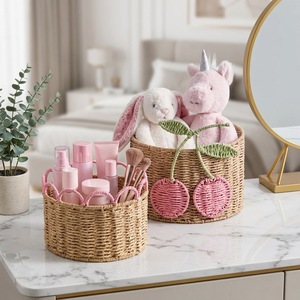 Panier de rangement rond en corde de papier à bords festonnés, organisateur de jouets multifonctionnel, décoration de chambre d'enfant et de maison - Product Image 1
