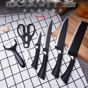 Ensemble de couteaux de cuisine à revêtement antiadhésif de qualité supérieure en acier inoxydable à haute teneur en carbone comprenant un éplucheur plusieurs couteaux et ciseaux
