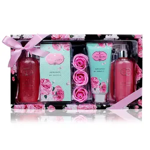 Lady Valentines Set Parfum Pencuci Tubuh Wanita, Pelembab Badan Mawar Spa, Cuci Badan 5 Buah untuk Perempuan