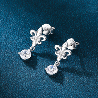 925 Sterling Zilver Rhodium Plated Fleur De Lis Zirkoon Ketting Oorbel Set Bruidssieraden Cadeau Vrouwen Bruiloft Feest Trendy