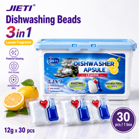JIETI 12gX30pcs Butiran Pencuci Piring Aroma Lemon Kapsul Deterjen Mesin Cuci Piring Gel Penghilang Lemak OEM Label Pribadi