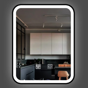 Espejo de Baño LED Rectangular Redondeado con Marco Dorado, Espejo de Vanidad de Pared con Doble Anillo Retroiluminado y Control Táctil - Product Image 4