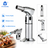YIZHENG Allume-gaz en métal ultra-puissant à flamme bleue, coupe-vent, avec buse de soufflage, pistolet à étincelles pour barbecue, torche à cigare au butane