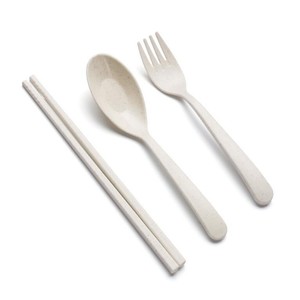 <b>Cutlery</b> <b>Set</b> Portable Eco-friendly Reusable 3 Pcs Wheat Straw Spoon Fork Chopsticks for <b>Kids</b> Children School Travel Picnic - Product Image 1