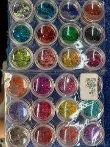 MingLee 24 Couleurs Paillettes Holographiques Épaisses Laser pour Ongles, Forme Carrée, Double Embout avec Repousse-cuticules pour Manucure - Product Image 5