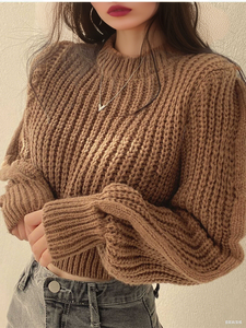 Suéter Corto De Punto Casual De Invierno Para Mujer De Gran Venta Cuello Redondo Manga Larga Calce Holgado Popular Ropa Para Chicas - Product Image 5