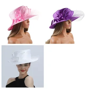 Topi gereja kain Satin paling populer sempurna topi Pernikahan fotografi Unik Mewah topi atasan Fascinator bunga Formal wanita