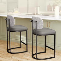 Tabourets de bar modernes à cadre en fer, dossier en tissu, siège en cuir PU, chaises de bar pour îlot de cuisine, base en métal
