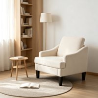 Fauteuil d'appoint moderne rembourré en tissu lin, chaise de salon, chaise de chambre à coucher, pieds en bois, mobilier de maison