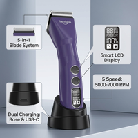 Shernbao PGC-680 5-in-1 Wiederaufladbarer Kunststoff-Tierhaarschneider Kabelloser Hundepflegetrimmer 5 Geschwindigkeiten 7000 U/min Intelligentes LCD-Display
