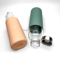 Botol minum kaca portabel mudah dibersihkan dengan lengan silikon produk grosir