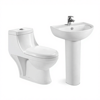 Ensemble WC moderne blanc avec cuvette sur pied, facile à nettoyer, en céramique résistante à l'eau, articles sanitaires pour hôtels