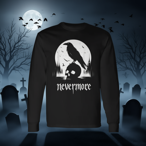 T-shirt à manches longues The Raven Nevermore, design gothique d'horreur, chemise noire à manches longues - Product Image 3