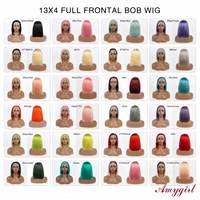 Peluca india frontal de encaje HD 13x4 sin pegamento al por mayor, 100% cabello humano Remy, corte bob de 12 pulgadas, marrón oscuro, transparente, pequeña
