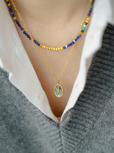 <span class=keywords><strong>Jojo</strong></span> สร้อยคอทองเหลืองพร้อมดาวสี่ดวงสร้อยคอกระดูกไหปลาร้าลูกปัดสีฟ้าครามธรรมชาติเพชรหักทองสำหรับวันครบรอบ - Product Image 3