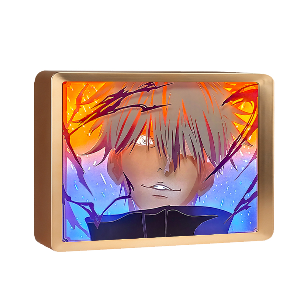 Lumière jaune + bleue et cadre doré