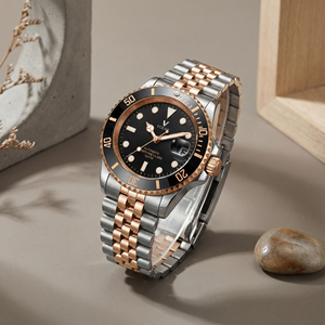<span class=keywords><strong>Montre</strong></span> de plongée de luxe pour hommes en <span class=keywords><strong>or</strong></span> rose avec calendrier mécanique lumineuse Uhr personnalisé style d'affaires bracelet en acier inoxydable à faible quantité minimale de commande - Product Image 3