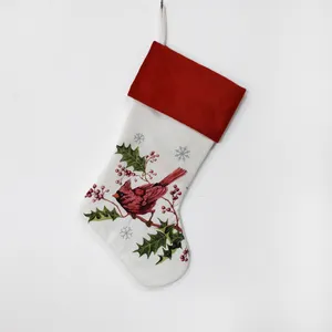 批发圣诞装饰品传统红色袜子新悬挂动物鸟家居装饰