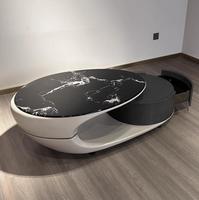 Meuble TV moderne de luxe en bois marbré et table basse ovale pour le salon Mobilier design multifonction en acier inoxydable
