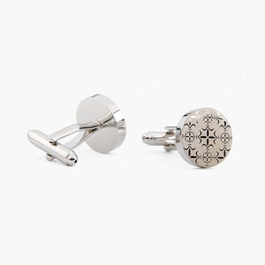 Boutons de manchette de haute qualité pour chemise d'homme, boutons de manchette ronds en argent gravés au laser, boutons de manchette vierges - Product Image 4