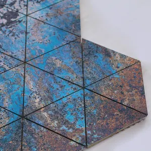Ubin porselen mosaik aluminium segitiga warna-warni antik ubin mosaik logam segitiga warna campur
