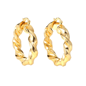 Orecchini a Cerchio Intrecciati Dorati, Placcati in Oro 18K, Gioielli Unisex per Feste - Product Image 1