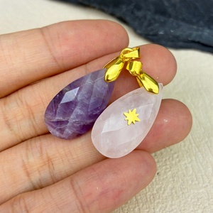 Pendentif en cristal naturel en forme de goutte d'eau, <span class=keywords><strong>améthyste</strong></span> et <span class=keywords><strong>quartz</strong></span> rose facettés avec breloque étoile, bijoux pour colliers, vente en gros - Product Image 3