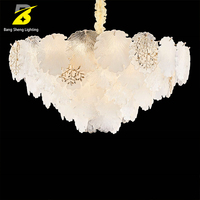 Lustre en verre feuille de Ginkgo, verre givré, laiton, luminaire suspendu de luxe français pour villa, chambre, hôtel, club