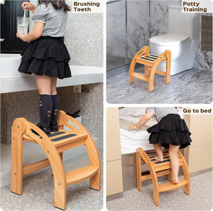 Taburete convertible de madera para niños, barandillas de seguridad de 11,5 en escalones, antideslizante, capacidad de 150 libras, sala de estar moderna, gimnasio para bebés - Product Image 3