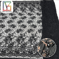 Tissu de dentelle à paillettes de luxe en dentelle française noire de haute couture pour robe de mariée