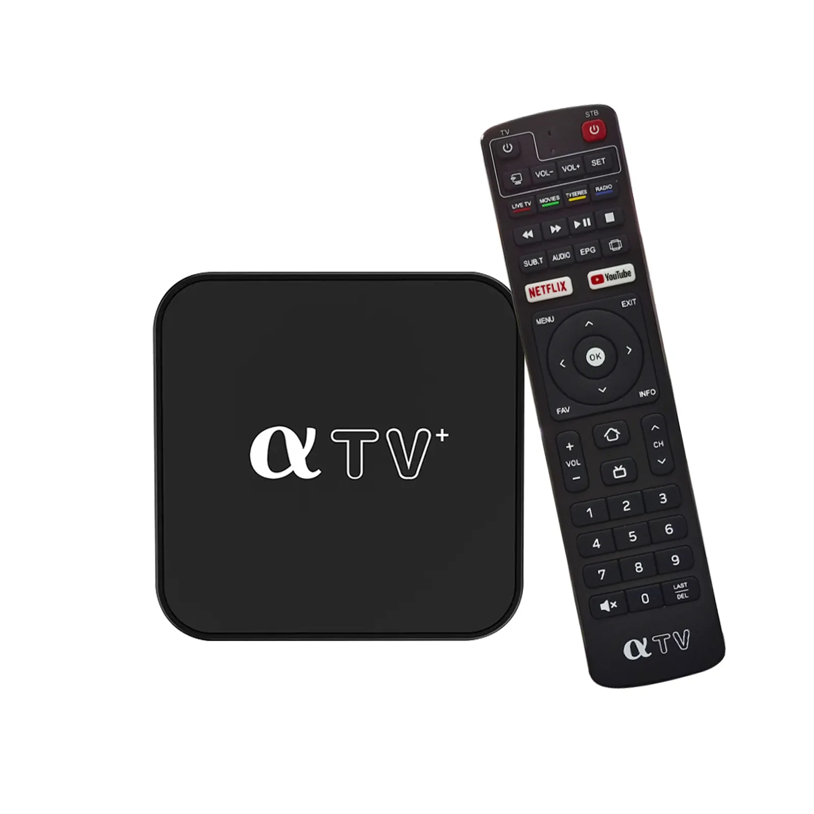 Alpha tv OTT OEM Plus Smart Linux TV-Box Top-Box Streaming-Box 4.9 Quad Core 5G Wii Lan 100M 4K HD Linux Set KOSTENLOS USB 2.0*2