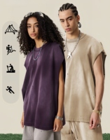 Débardeur Homme 285 g/m² Épais Respirant Délavé Effet Vieilli Épaules Tombantes Coupe Oversize Bords Bruts Vintage Uni Hip Hop