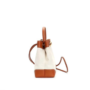 Nuevo Bolso de Hombro Tipo Cubo de Alta Gama, de Gran Capacidad, en Cuero Genuino y Lona, con Diseño de Bloques de Color en la Parte Inferior - Product Image 4