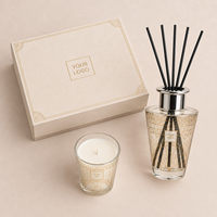 Coffret Cadeau Luxe Oud Bougie et Diffuseur à Bâtonnets, Vente Directe Usine, Décalque Doré Personnalisé, Verre, Marque Privée, Cadeaux d'Entreprise