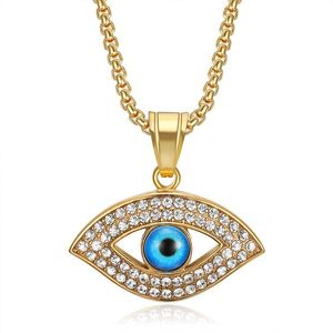 Collier pendentif œil porte-bonheur en acier inoxydable plaqué or et argent, cristal bleu, bijou unisexe, cadeau - Product Image 5