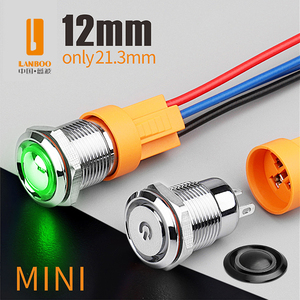 Lanjoo simbol listrik 12mm sakelar tombol tekan Mini. Menempel/sesaat. LED merah, hijau, biru, kuning, putih. Tegangan 5-24v - Product Image 6