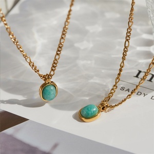 Popular <b>Titanium</b> Steel Mint Green Oval Natural Stone Turquoise Pendant Necklace for Women - Product Image 5