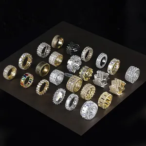 맞춤 반지 보석 도매 새로운 디자인 힙합은 골드 도금 망 다이아몬드 반지