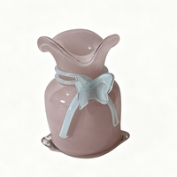 Vase à fleurs en verre en forme de sac cadeau avec nœud décoratif pour bureau, rebord de fenêtre et décoration intérieure