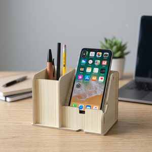 Organizador de Escritorio de Bambú, Soporte para Teléfono, Portalápices, Bandeja de Almacenamiento Multifuncional para Oficina, Diseño Simple para Escritorio - Product Image 5