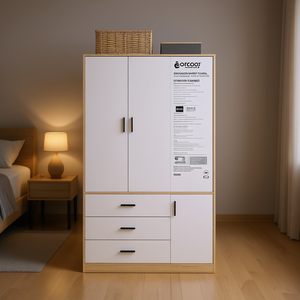 Armario Eorcooz de 3 Puertas y 3 Cajones, Mueble de Madera para Dormitorio, Diseño Moderno y Minimalista, Independiente - Product Image 2